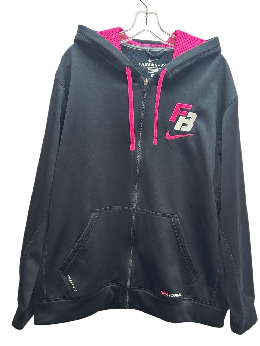 Nike Therma-Fit Full Zip Football Hoodie Performance Gear Black Pink Women's Siz